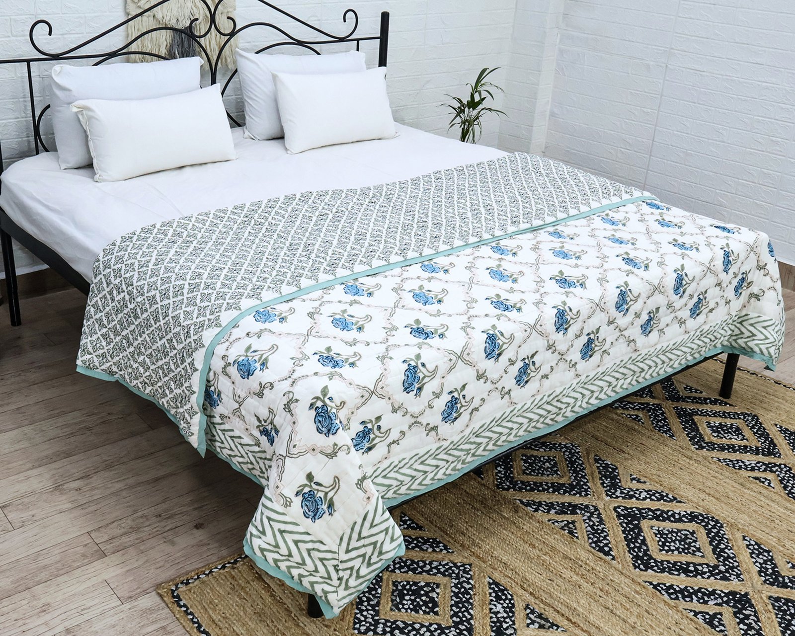Cotton Handblock Printed Square Quilt for Luxury Homes - Image 5