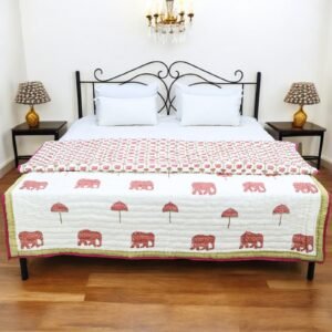 Traditional Handblock Printed Rectangle Quilt with Vibrant Colors Traditional Handblock Printed Rectangle Quilt with Vibrant Colors
