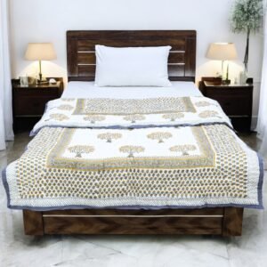 Traditional Handblock Printed Square Quilt for Double Beds Traditional Handblock Printed Square Quilt for Double Beds