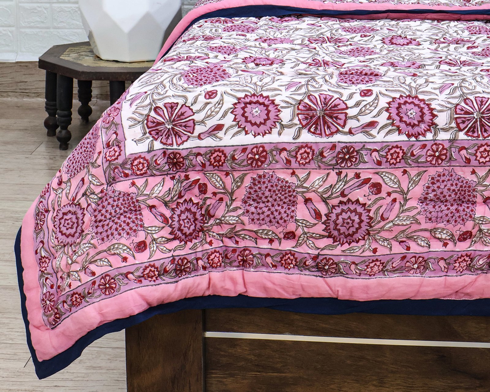 Exclusive Handblock Printed Rectangle Quilt for Single Beds - Image 2
