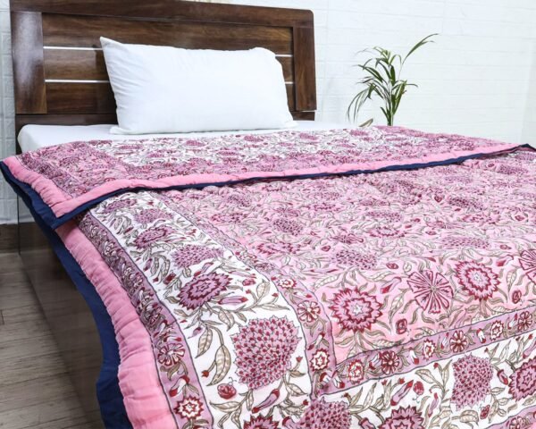 Exclusive Handblock Printed Rectangle Quilt for Single Beds - Image 4
