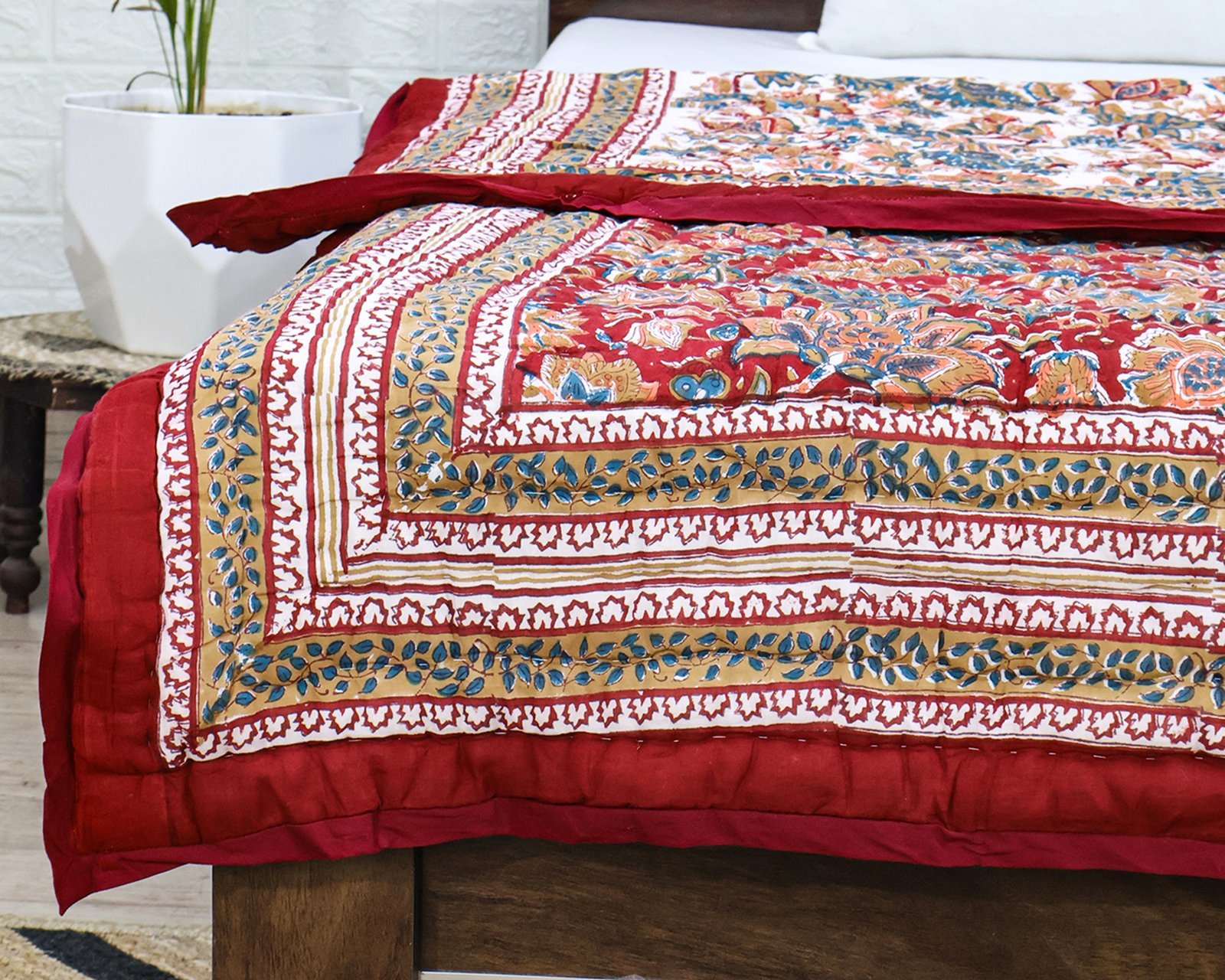 Exclusive Handblock Printed Square Quilt with Durable Fabric - Image 3