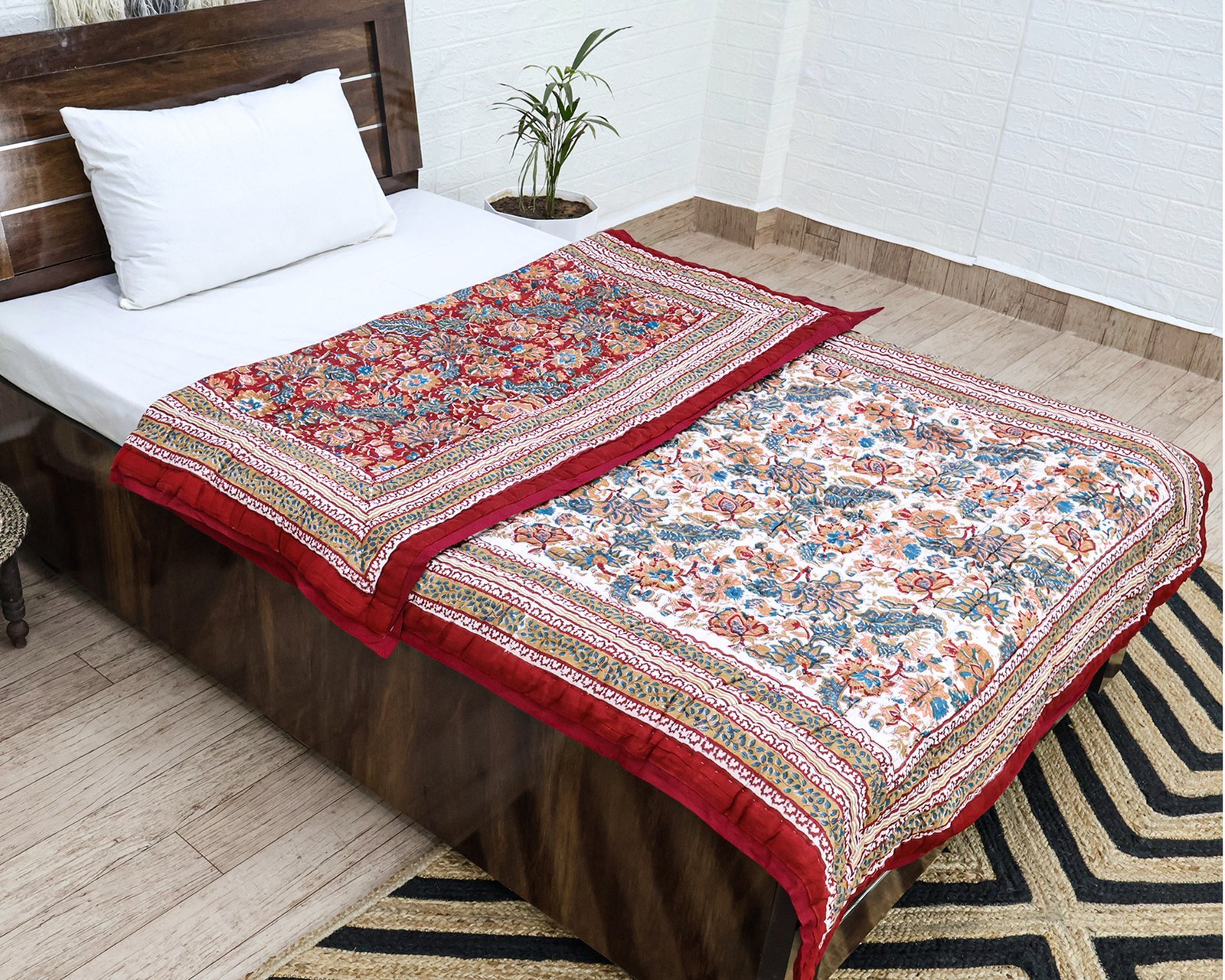 Exclusive Handblock Printed Square Quilt with Durable Fabric - Image 5