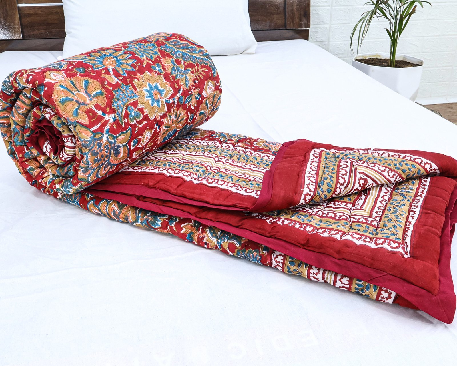 Exclusive Handblock Printed Square Quilt with Durable Fabric - Image 6