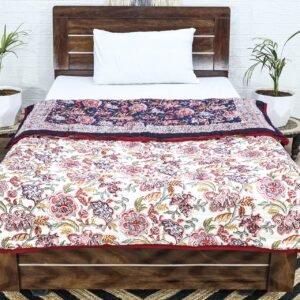 Modern Handblock Printed Square Quilt with Timeless Design Modern Handblock Printed Square Quilt with Timeless Design