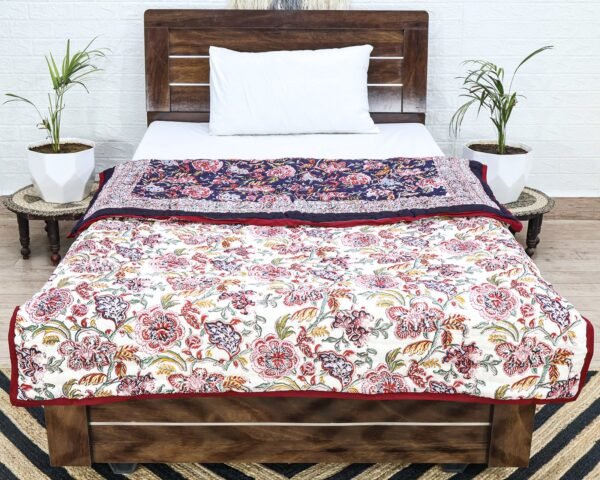 Modern Handblock Printed Square Quilt with Timeless Design