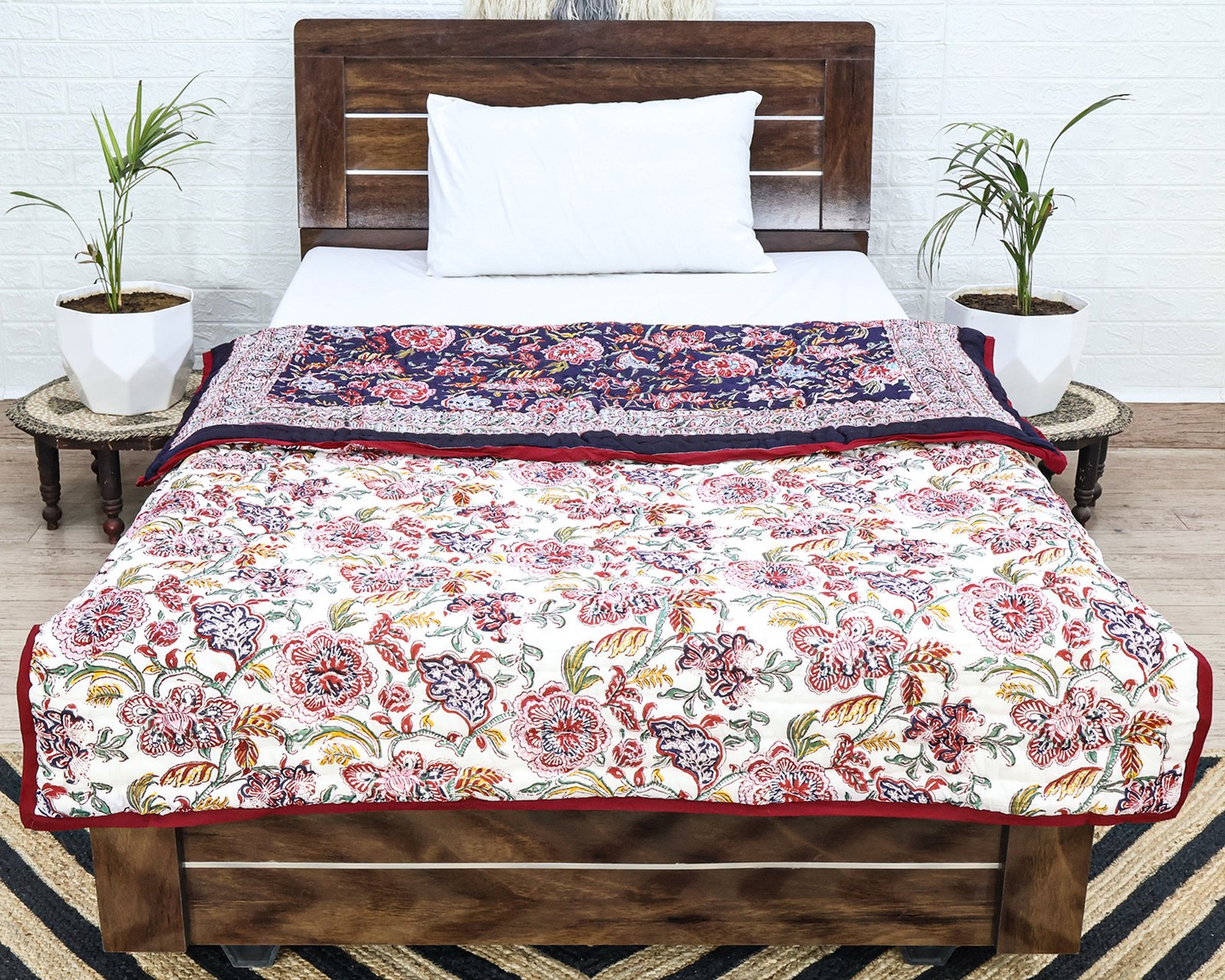 Modern Handblock Printed Square Quilt with Timeless Design