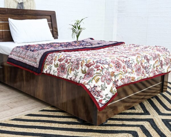 Modern Handblock Printed Square Quilt with Timeless Design - Image 2