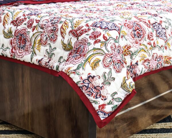 Modern Handblock Printed Square Quilt with Timeless Design - Image 3