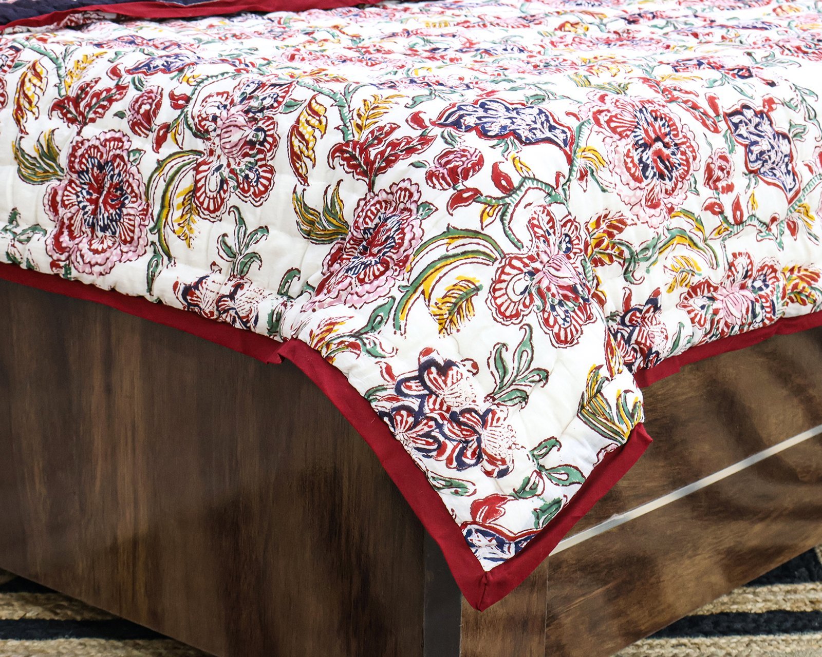 Modern Handblock Printed Square Quilt with Timeless Design - Image 3