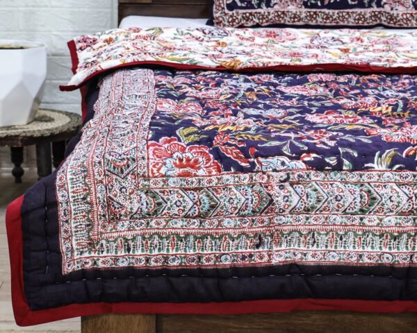 Modern Handblock Printed Square Quilt with Timeless Design - Image 4