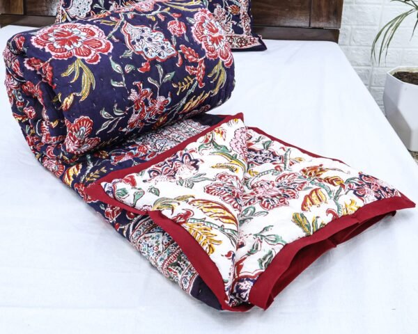 Modern Handblock Printed Square Quilt with Timeless Design - Image 5