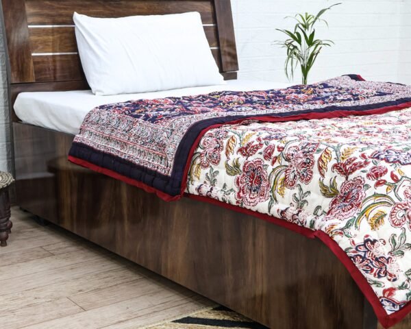 Modern Handblock Printed Square Quilt with Timeless Design - Image 6
