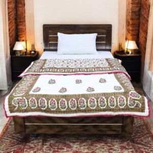 Designer Handblock Printed Rectangle Quilt for Japanese Living Designer Handblock Printed Rectangle Quilt for Japanese Living