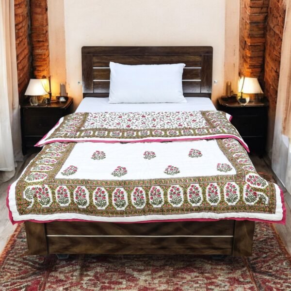Designer Handblock Printed Rectangle Quilt for Japanese Living