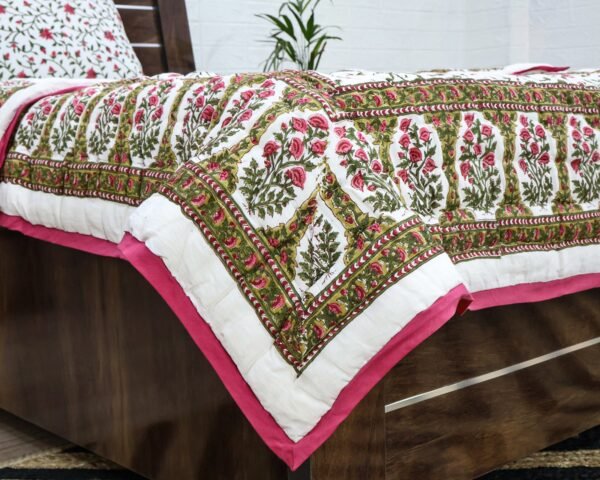 Designer Handblock Printed Rectangle Quilt for Japanese Living - Image 2