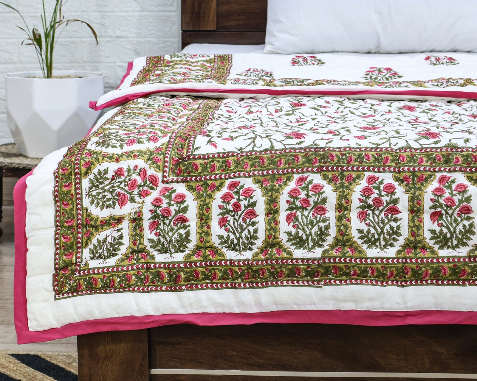 Designer Handblock Printed Rectangle Quilt for Japanese Living - Image 3