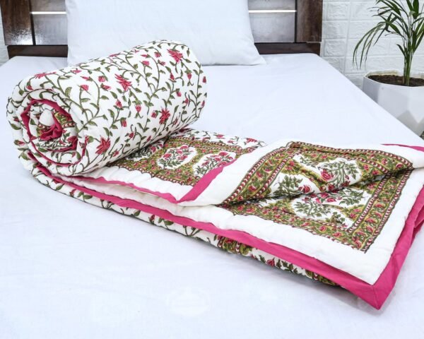 Designer Handblock Printed Rectangle Quilt for Japanese Living - Image 4