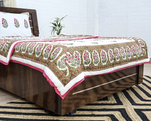 Designer Handblock Printed Rectangle Quilt for Japanese Living - Image 6