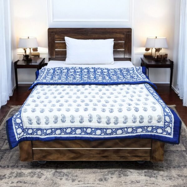Designer Handblock Printed Square Quilt with Unique Artwork