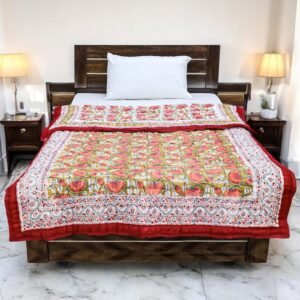 Eco-Friendly Handblock Printed Square Quilt for Stylish Bedrooms Eco-Friendly Handblock Printed Square Quilt for Stylish Bedrooms