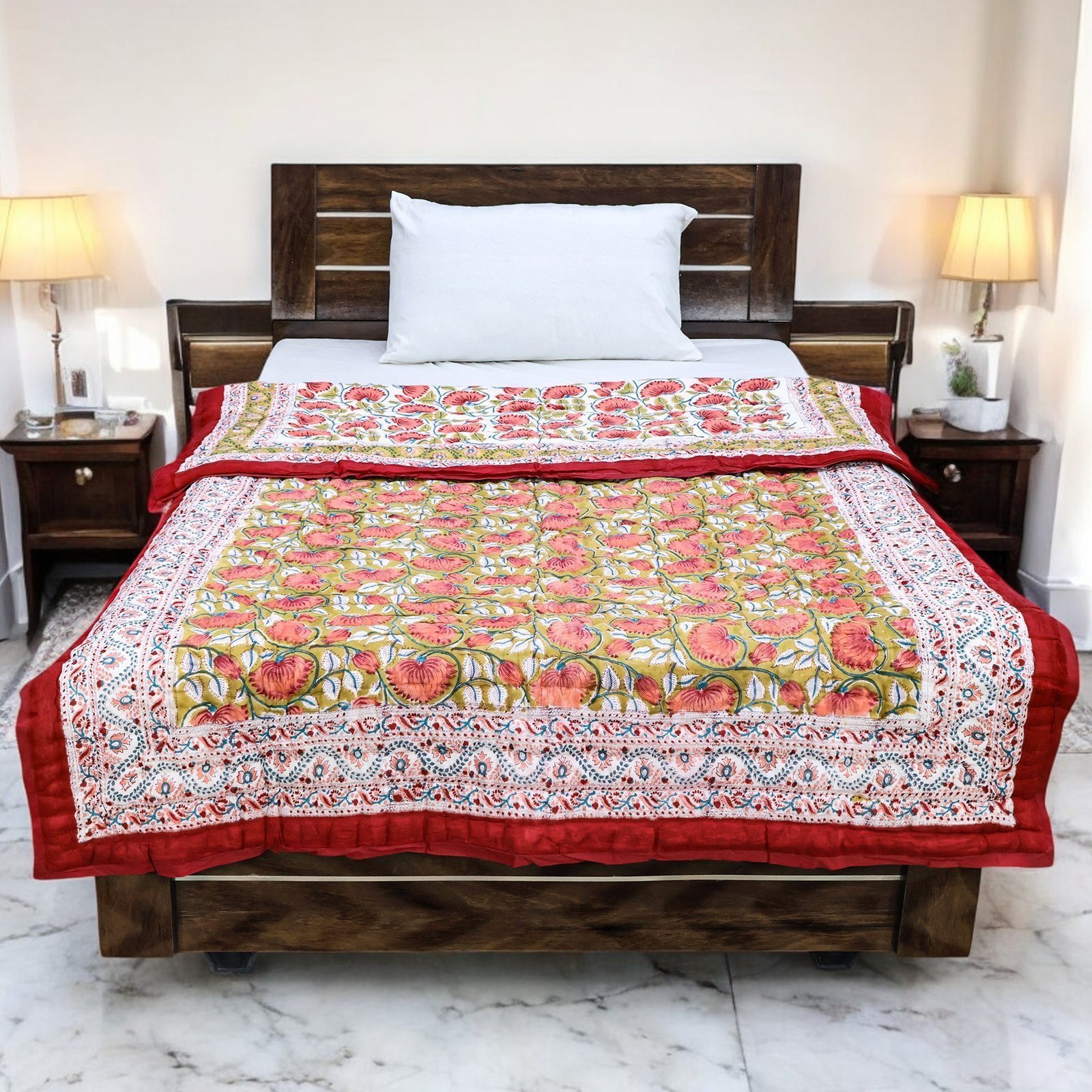 Eco-Friendly Handblock Printed Square Quilt for Stylish Bedrooms