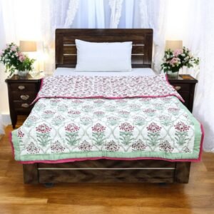 Handblock Printed Quilt Rectangle for Japanese Homes Handblock Printed Quilt Rectangle for Japanese Homes
