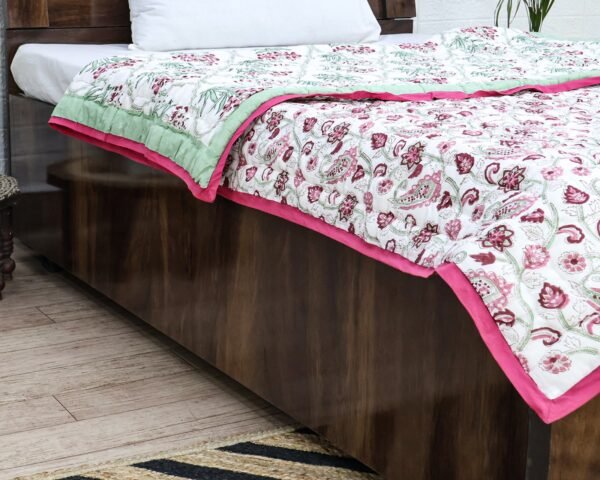 Handblock Printed Quilt Rectangle for Japanese Homes - Image 2