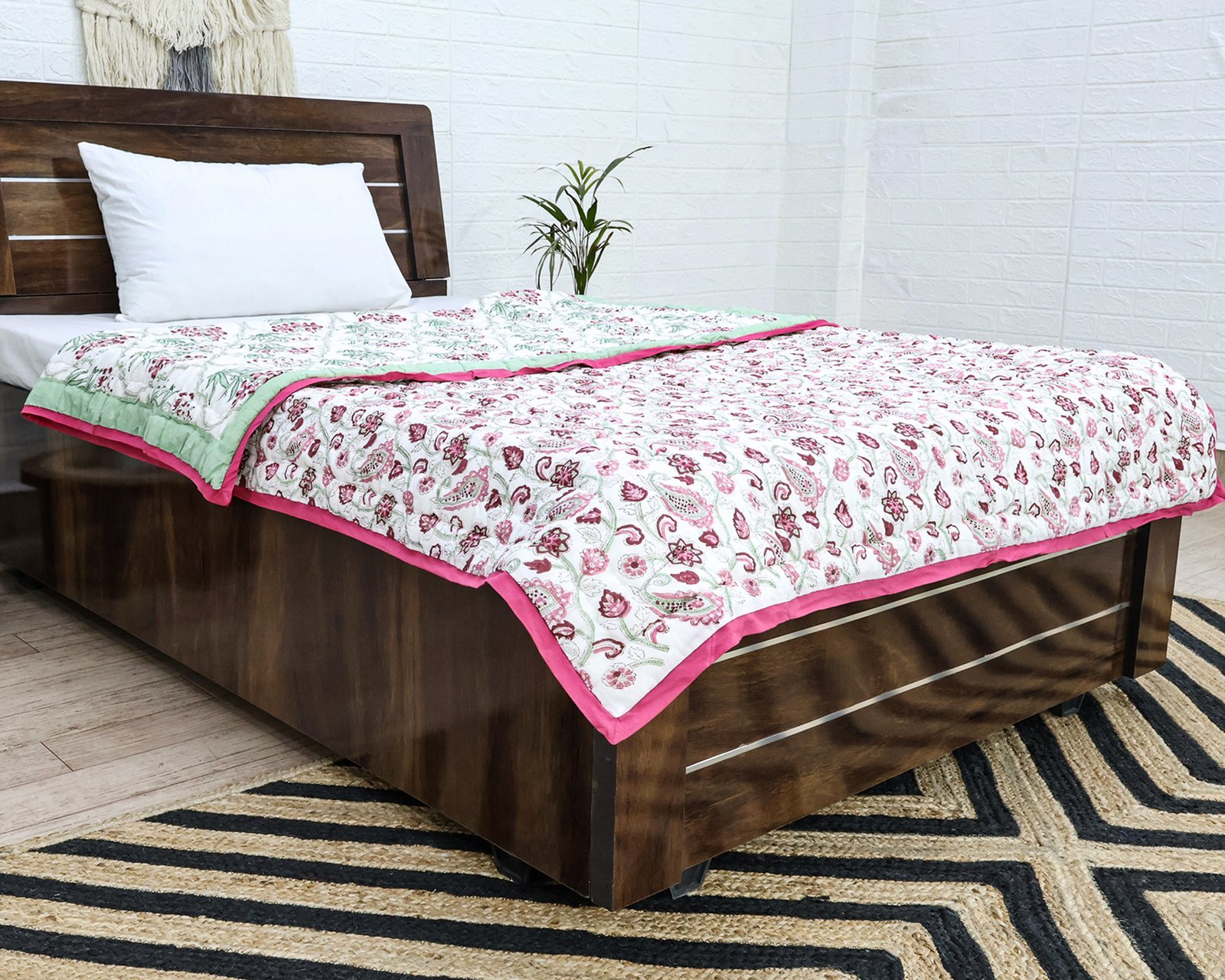 Handblock Printed Quilt Rectangle for Japanese Homes - Image 3