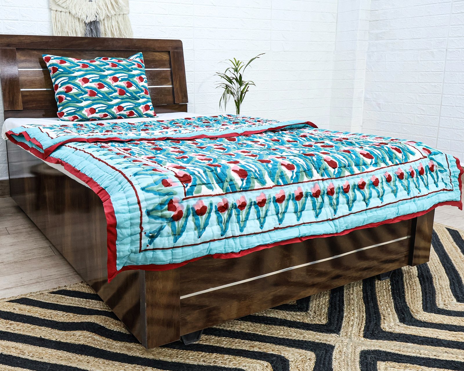 Handblock Printed Quilt Square for Elegant Bedrooms - Image 7