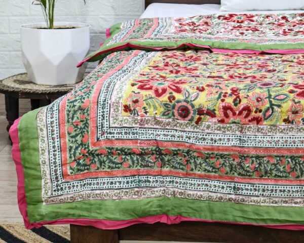 Rectangle Handblock Printed Quilt for Modern Interiors - Image 2