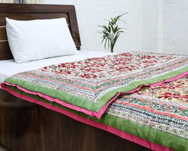 Rectangle Handblock Printed Quilt for Modern Interiors - Image 3