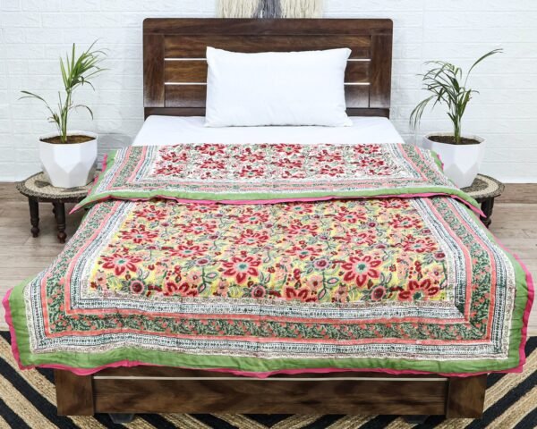 Rectangle Handblock Printed Quilt for Modern Interiors - Image 6