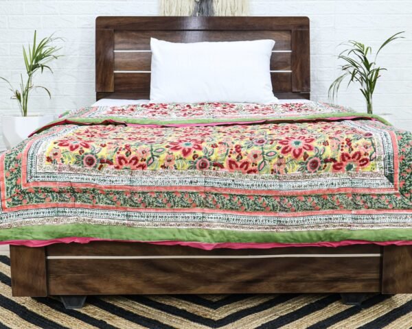 Rectangle Handblock Printed Quilt for Modern Interiors - Image 7