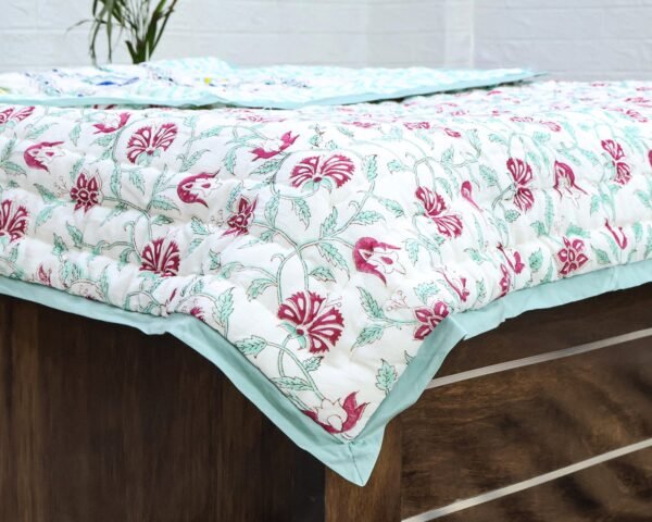 Square Handblock Printed Quilt for Minimalist Style - Image 2