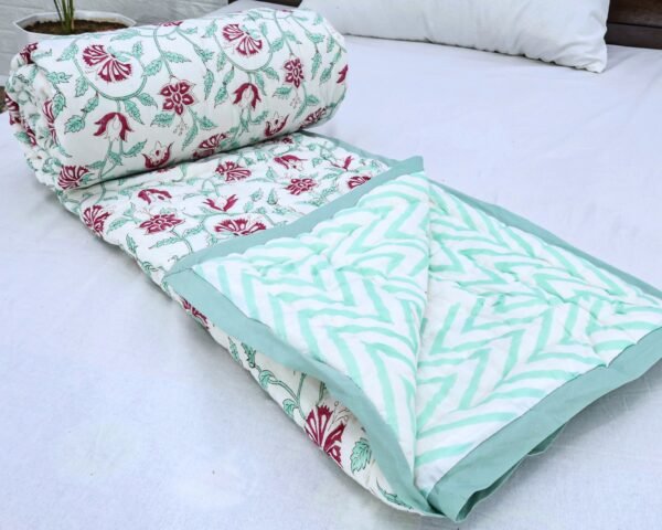 Square Handblock Printed Quilt for Minimalist Style - Image 4