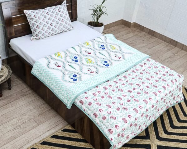 Square Handblock Printed Quilt for Minimalist Style - Image 5