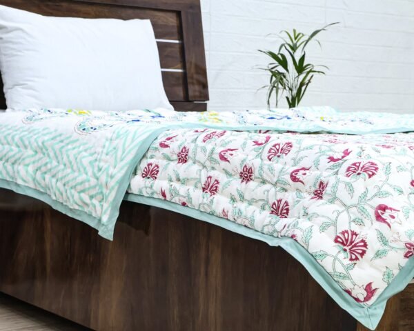 Square Handblock Printed Quilt for Minimalist Style - Image 7