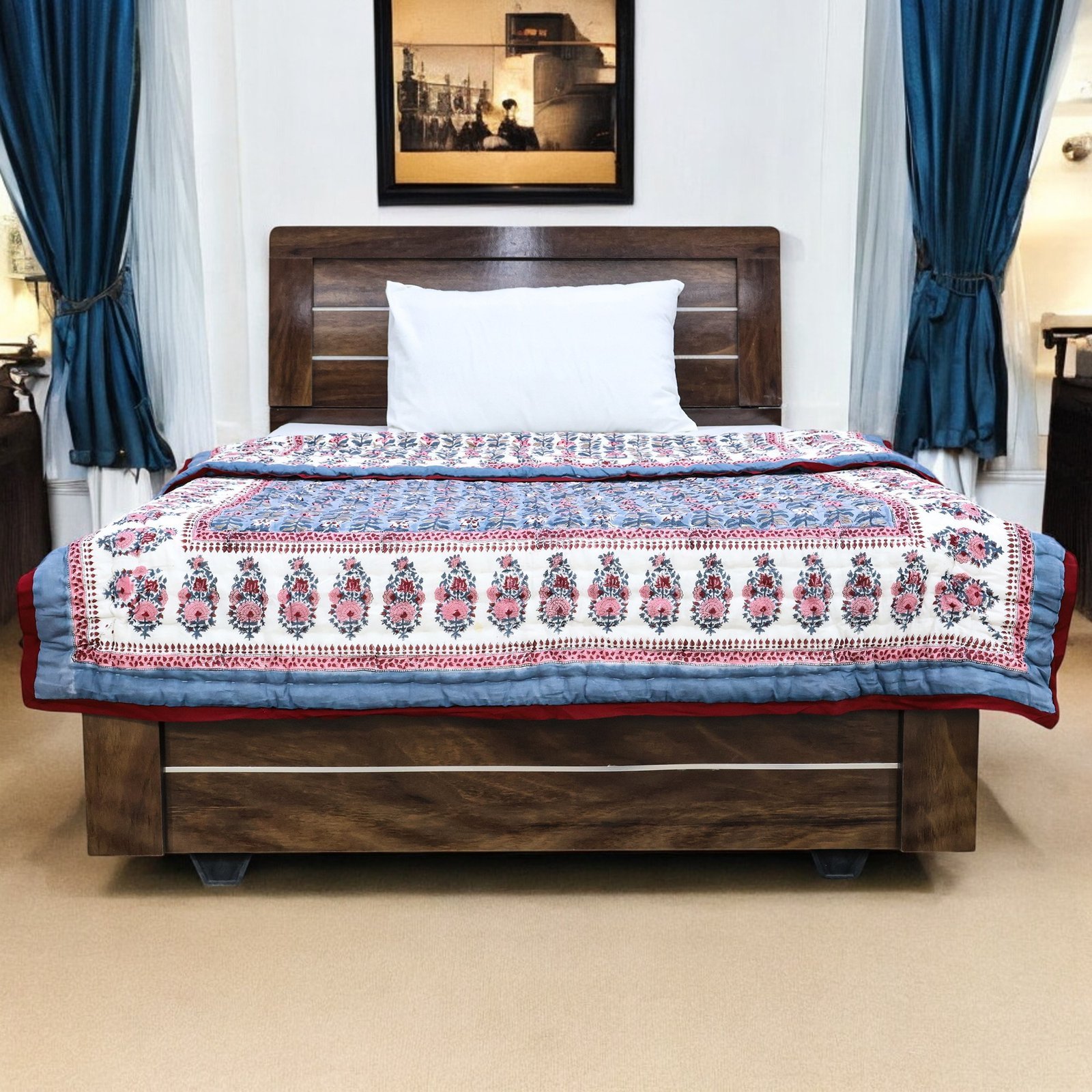 キルティングブランケット ブロックプリントキルト / コットン入り掛け布団