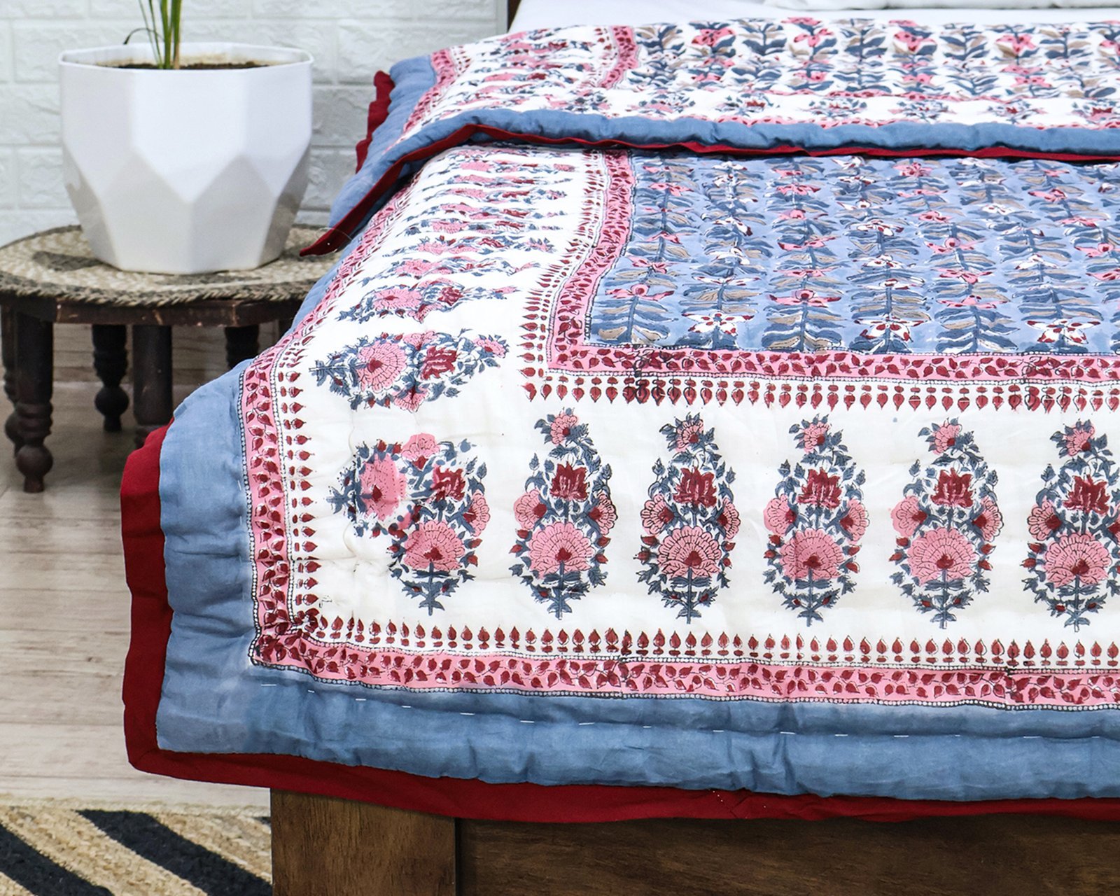 キルティングブランケット ブロックプリントキルト / コットン入り掛け布団 - Image 2
