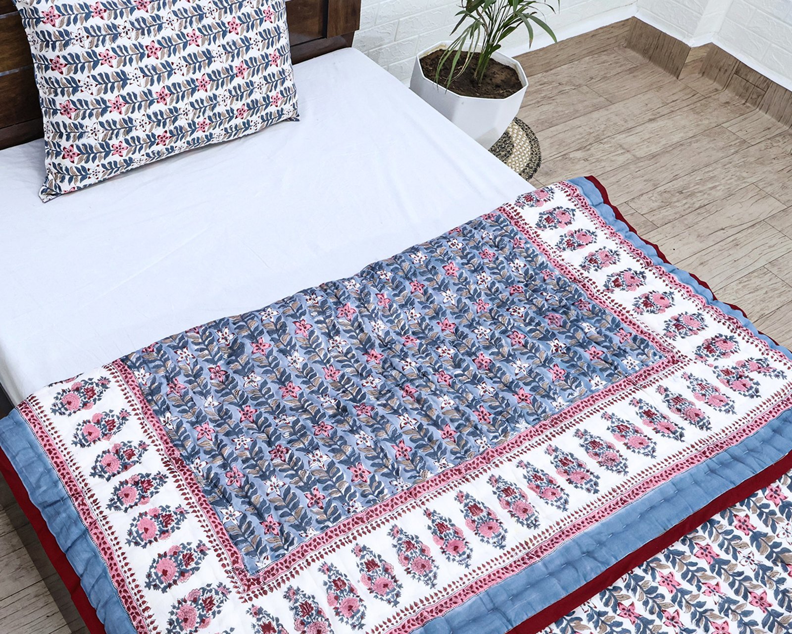 キルティングブランケット ブロックプリントキルト / コットン入り掛け布団 - Image 3