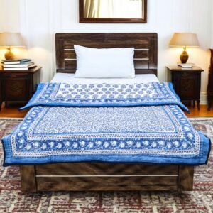 Handmade Handblock Printed Square Quilt with Artistic Prints Handmade Handblock Printed Square Quilt with Artistic Prints