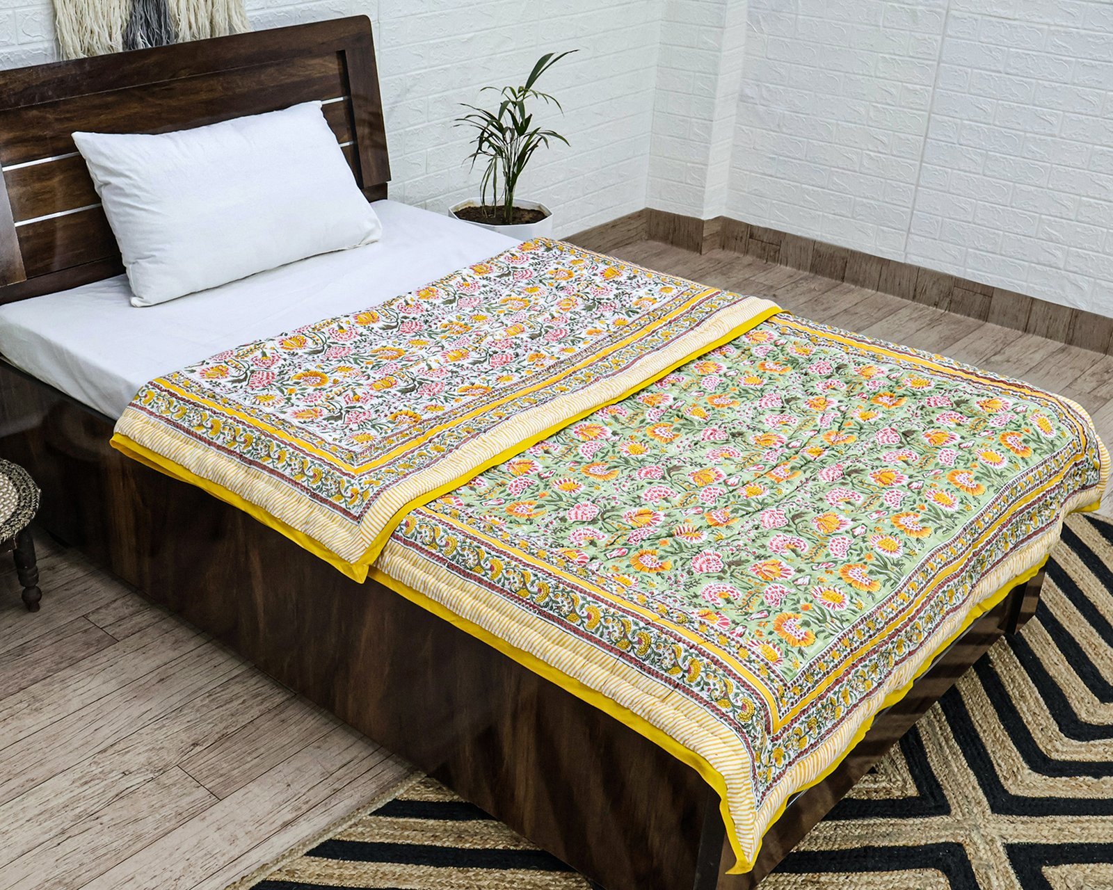 Luxury Handblock Printed Rectangle Quilt for Cozy Winters - Image 2