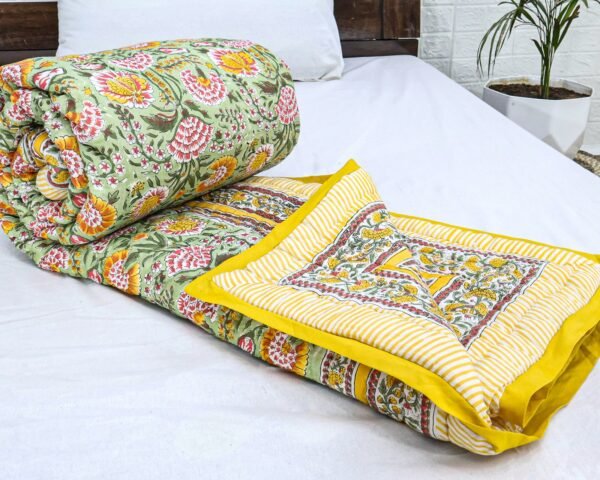 Luxury Handblock Printed Rectangle Quilt for Cozy Winters - Image 5