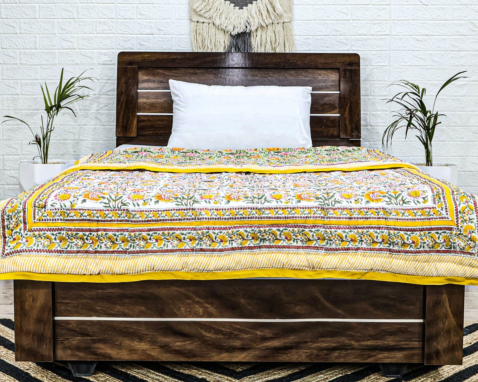 Luxury Handblock Printed Rectangle Quilt for Cozy Winters - Image 6