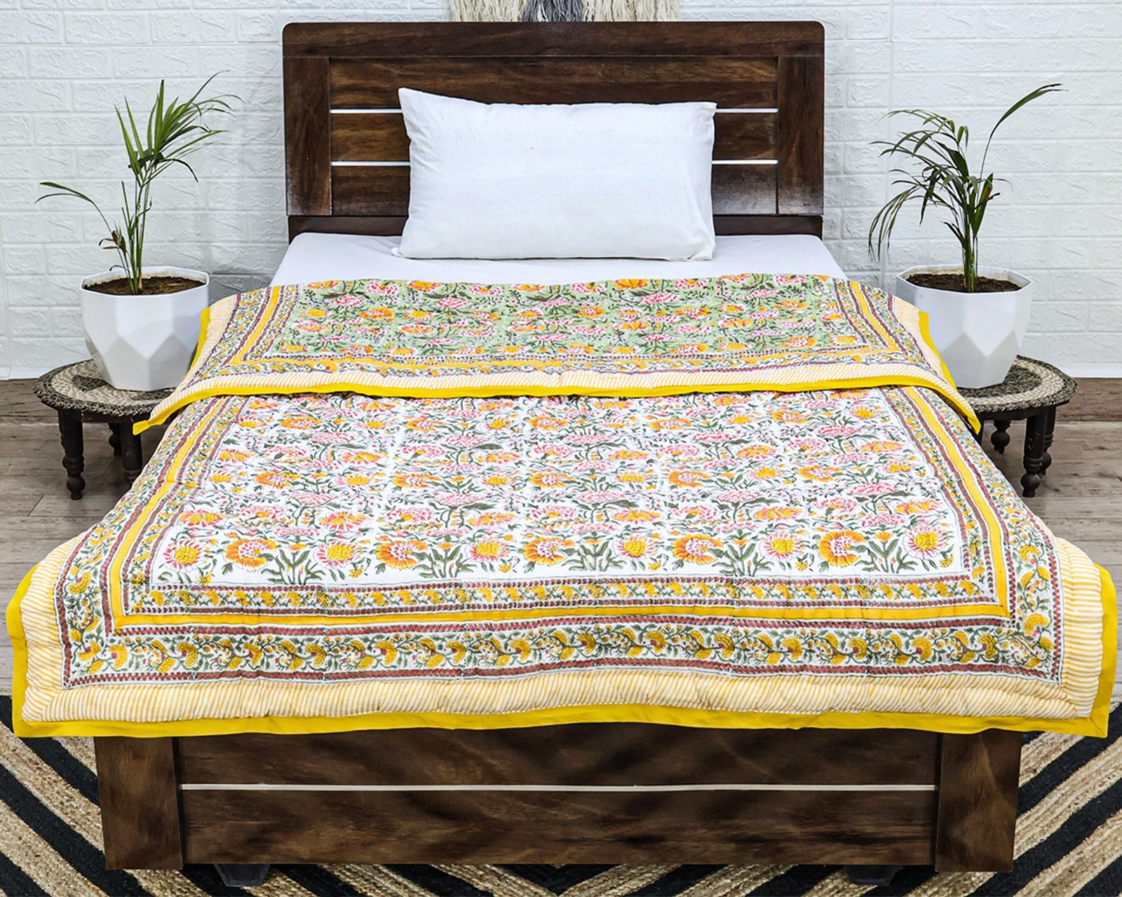 Luxury Handblock Printed Rectangle Quilt for Cozy Winters - Image 7