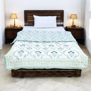 Cotton Handblock Printed Rectangle Quilt with Handmade Craft 手工芸キルト