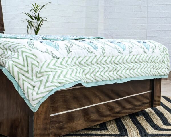 Cotton Handblock Printed Rectangle Quilt with Handmade Craft - Image 6