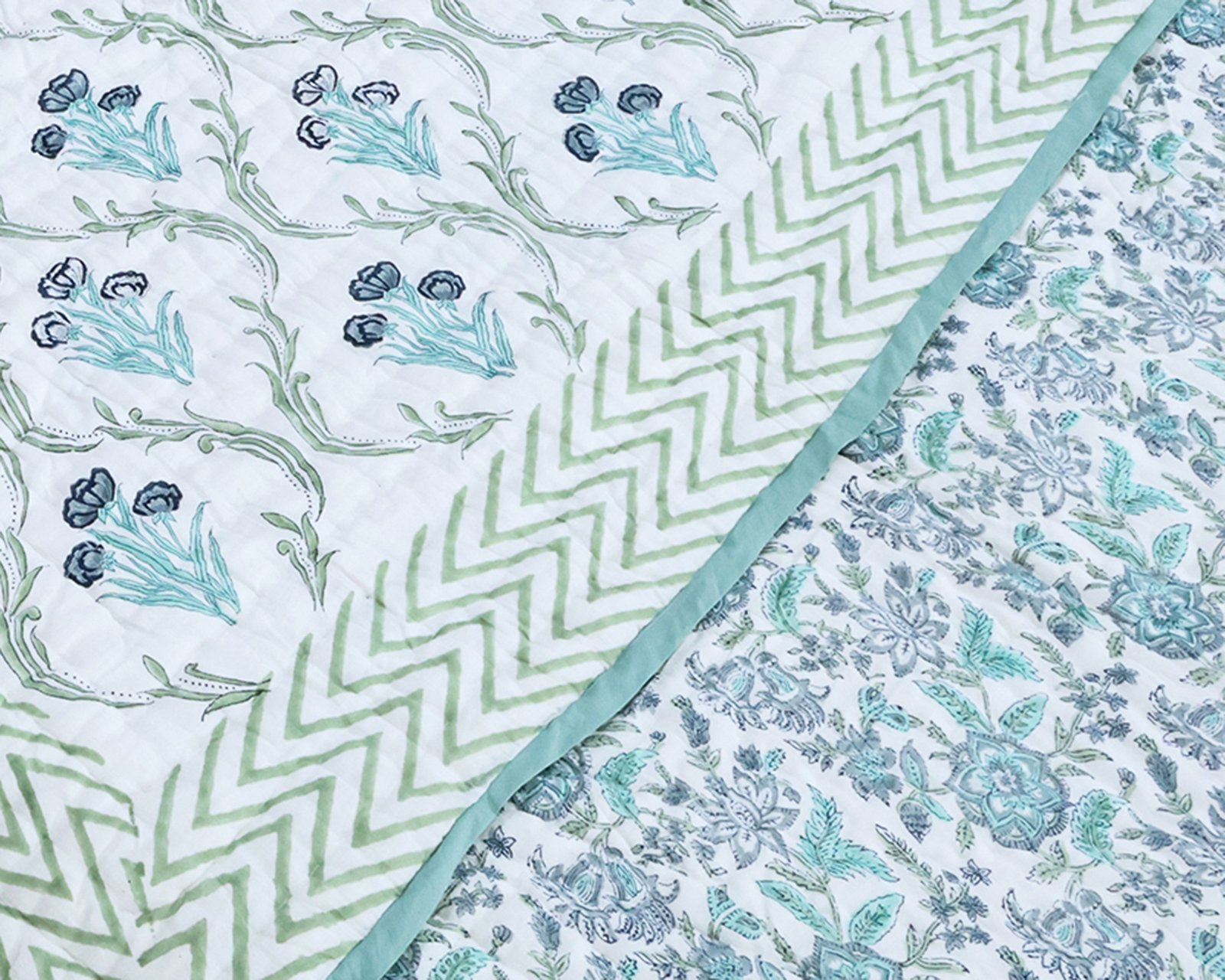 Cotton Handblock Printed Rectangle Quilt with Handmade Craft - Image 7
