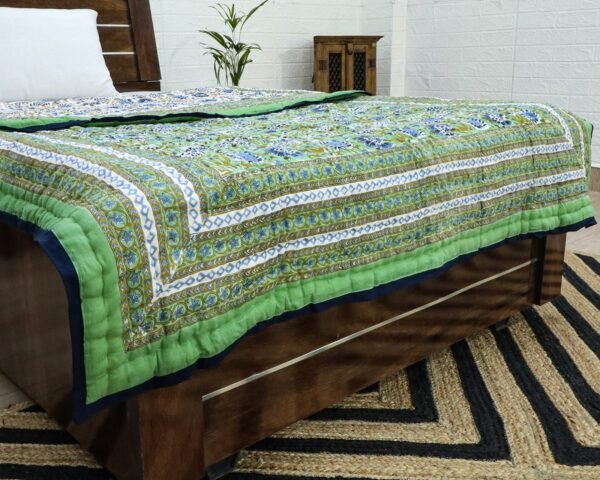 Cotton Handblock Printed Square Quilt for Luxury Homes - Image 2